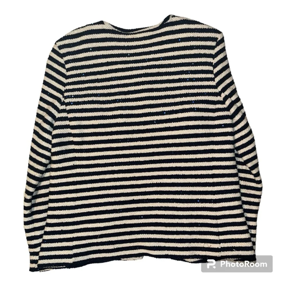 Banana Republic Women’s Size 6 Knit Jacket Striped Navy Blue And Cream Sequin - Picture 2 of 4